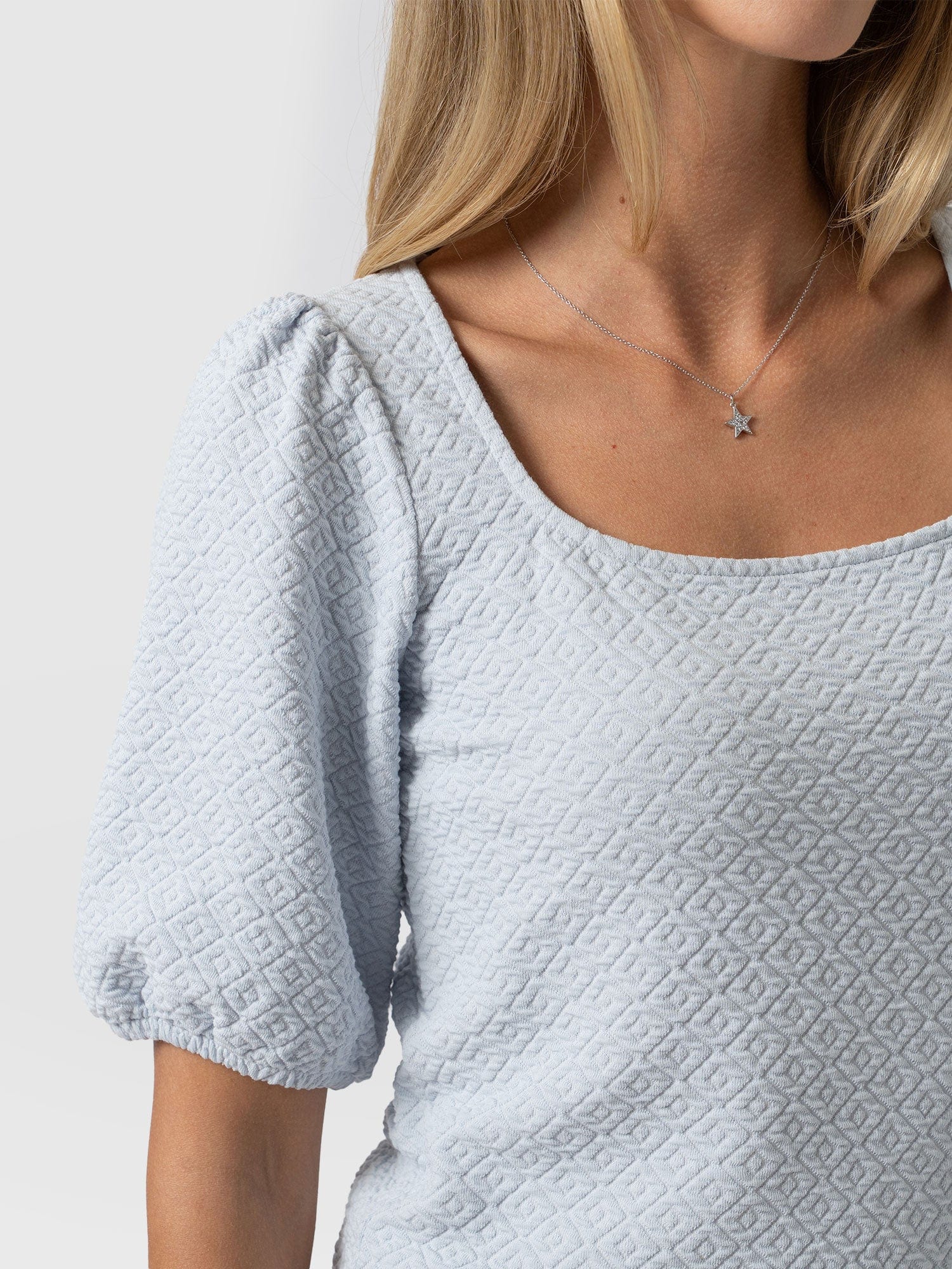 Olivia Puff Sleeve Tee - Pale Blue